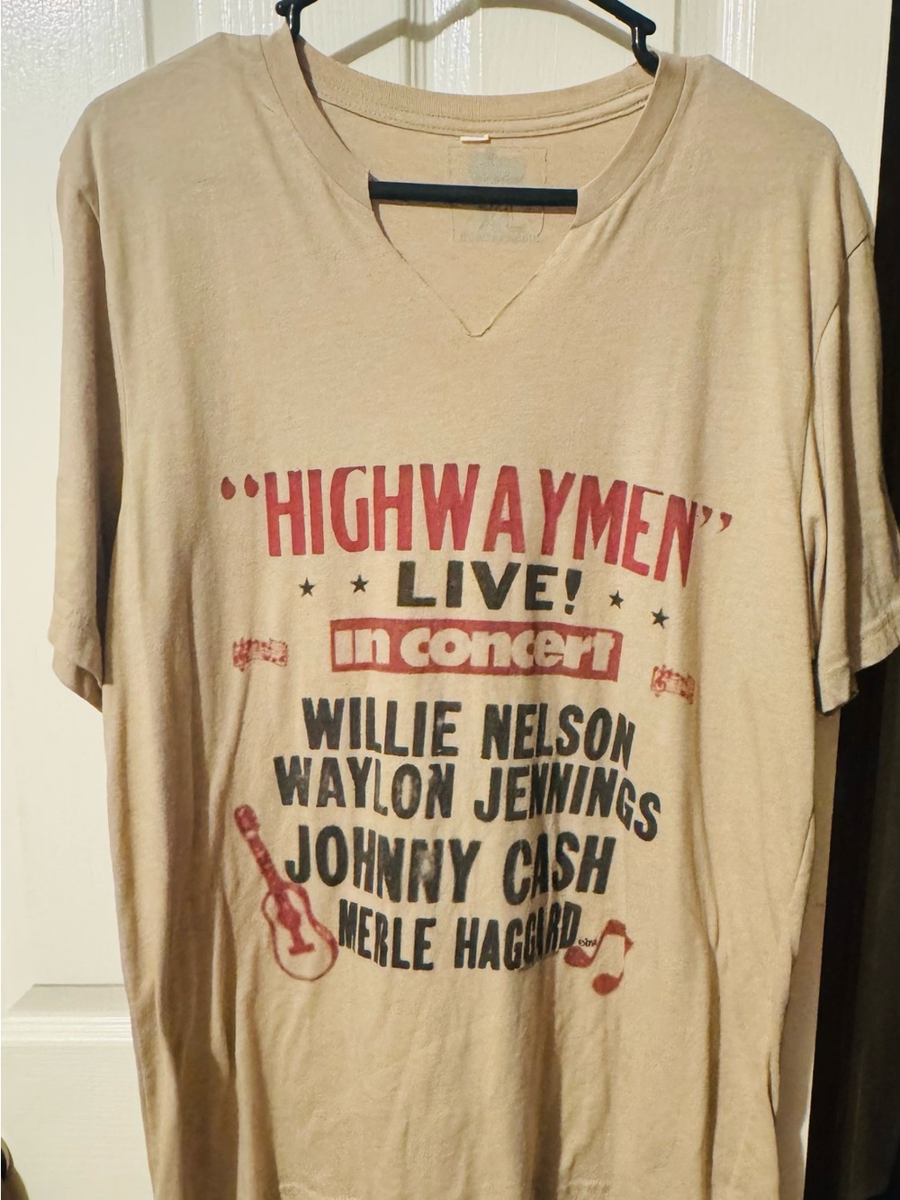 GlINA Tee - Highwaymen Live! Tour Tee - Tan with Red & Black Print
